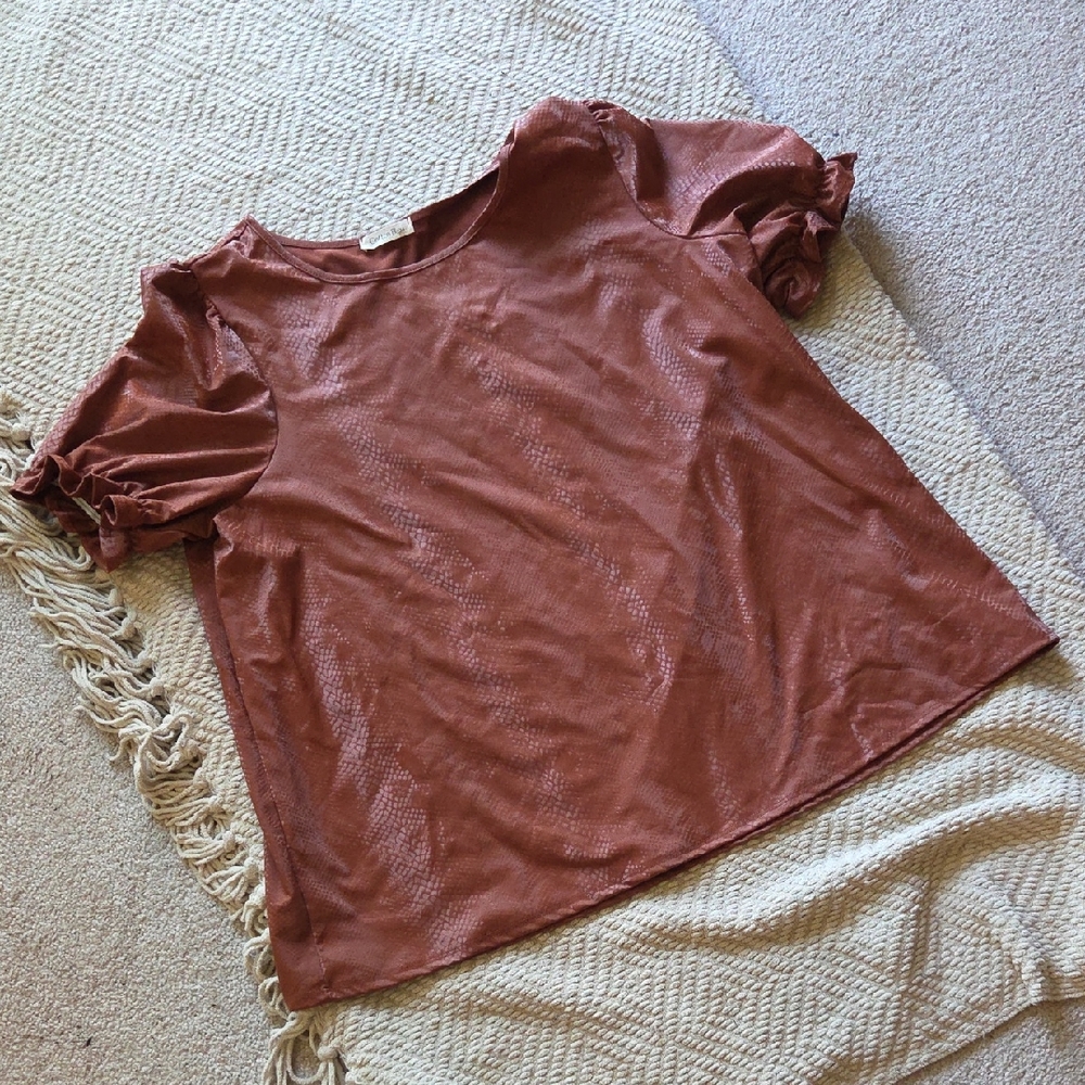 Rust Brown 1X Faux Leather Reptile Print